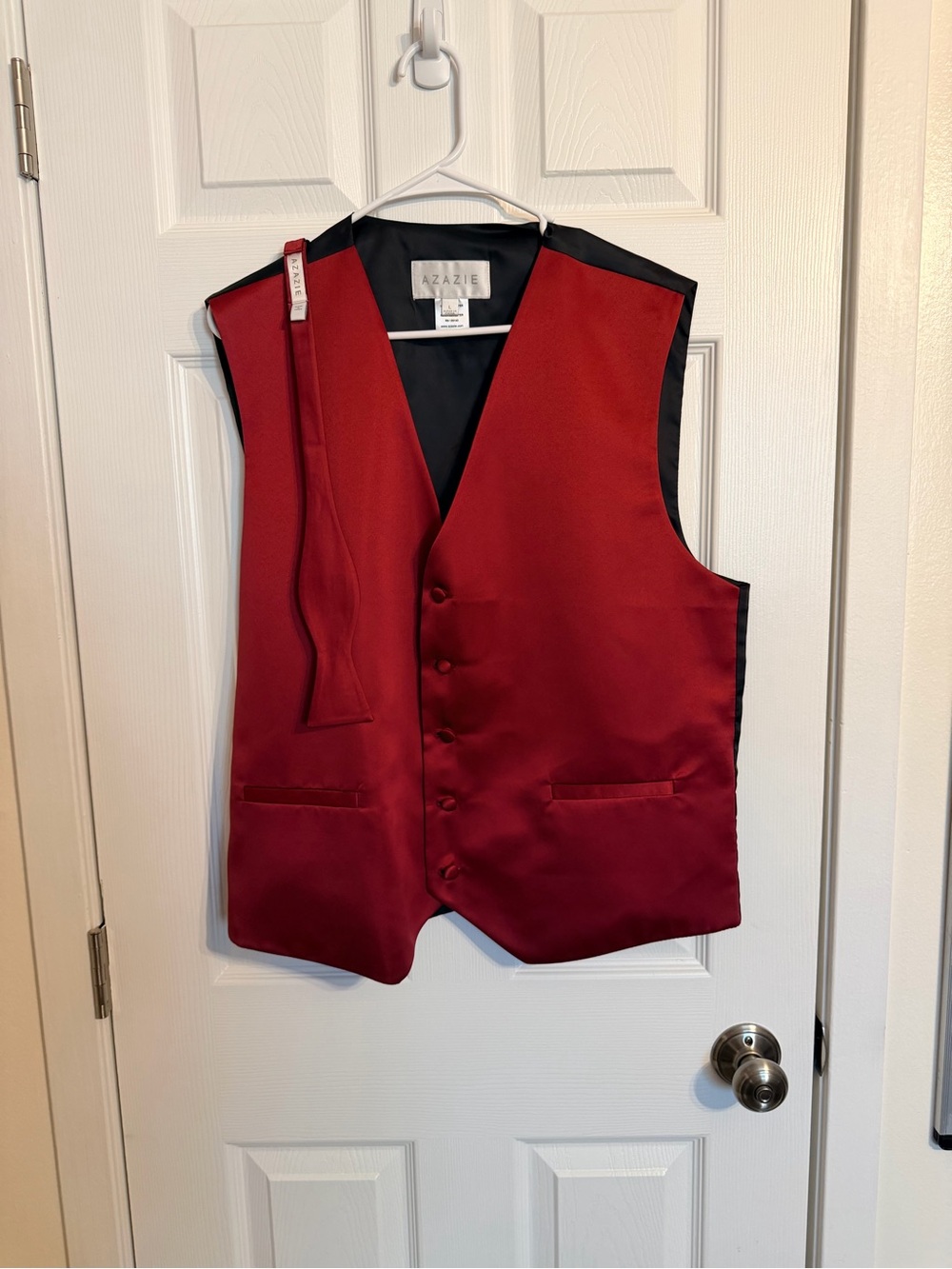 Azazie Red Satin Men's Vest with Matching Tie